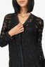Helmut Lang Black Sheer Leather Trim V-Neck Button Up Blouse Size S
