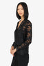 Helmut Lang Black Sheer Leather Trim V-Neck Button Up Blouse Size S
