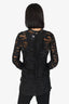Helmut Lang Black Sheer Leather Trim V-Neck Button Up Blouse Size S