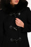Max Mara Studio Black Wool Faux Fur Trim Hooded Duffel Coat Size 12 US