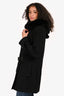 Max Mara Studio Black Wool Faux Fur Trim Hooded Duffel Coat Size 12 US