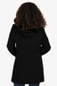 Max Mara Studio Black Wool Faux Fur Trim Hooded Duffel Coat Size 12 US