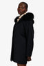 Max Mara Studio Navy Wool Faux Fur Trim Hooded Coat Size 12 US