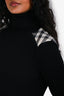 Burberry London Black Wool Tartan Shoulder Detail Turtle Neck Sweater Size S