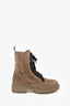 Brunello Cucinelli Beige Suede Leather Bead Embeliished Lace Up Combat Boots Size 39