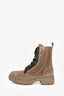 Brunello Cucinelli Beige Suede Leather Bead Embeliished Lace Up Combat Boots Size 39