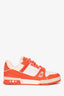 Louis Vuitton White/Neon Orange Leather Monogram Embossed Sneakers Size 9 Men
