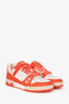 Louis Vuitton White/Neon Orange Leather Monogram Embossed Sneakers Size 9 Men