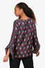 Lafayette Blue/Burgundy Silk Bell Sleeve Top Size M