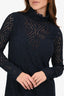 See by Chloe Blue Knit Perforatied Mock Neck Long Sleeve Dress Size M