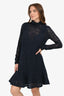 See by Chloe Blue Knit Perforatied Mock Neck Long Sleeve Dress Size M
