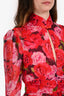 Sau Lee Red Floral Mandarin Collar Long Sleeve Dress Size 2