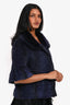 Pappas Navy Vintage Fur Button-Up Cardigan Size S