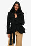Roberto Cavalli Class Black Knit Fur Trim Tie Cardigan Size 6