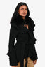 Roberto Cavalli Class Black Knit Fur Trim Tie Cardigan Size 6