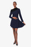 Christian Dior Navy/Burgundy Angora Collar Mini Dress Size 4