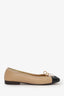 Pre-Loved Chanel™ Beige/Black Leather CC Ballet Flats Size 35.5