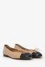 Pre-Loved Chanel™ Beige/Black Leather CC Ballet Flats Size 35.5