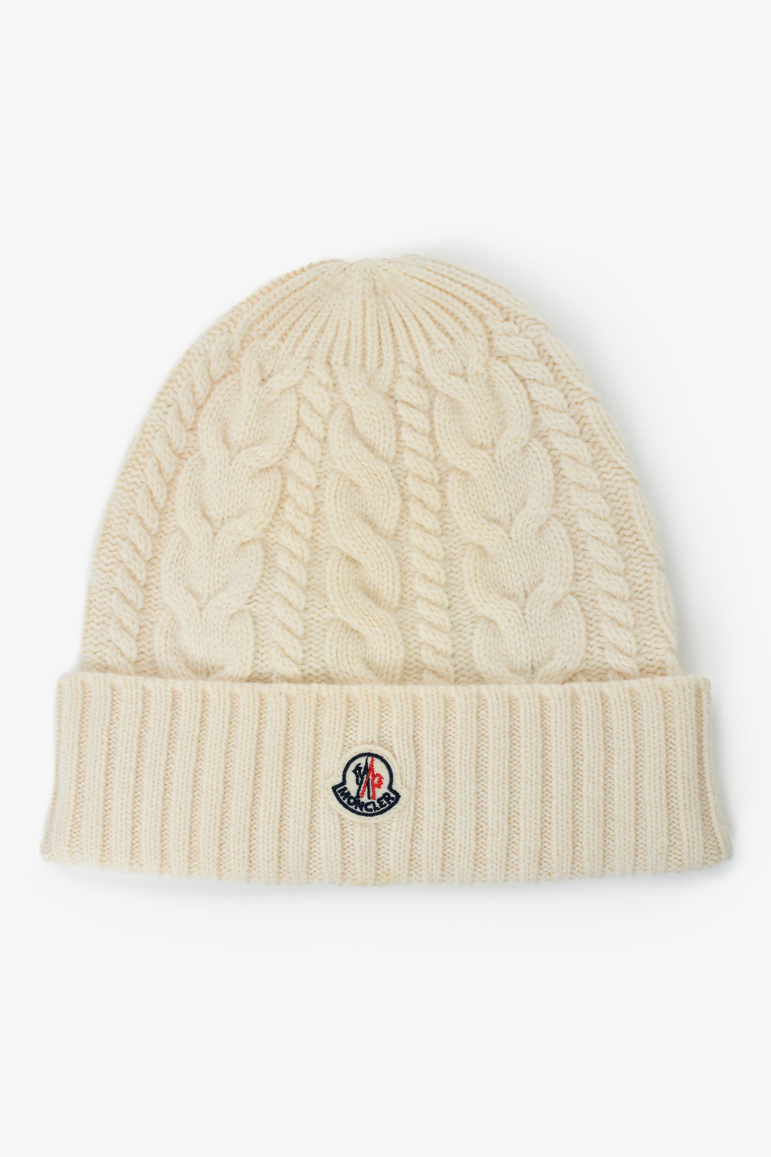 Moncler White Virgin Wool Knitted Logo Toque – Mine & Yours