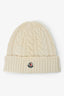 Moncler White Virgin Wool Knitted Logo Toque