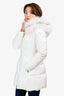Prada White Nylon Down Puffer Jacket With Fox Fur Hood Size 38