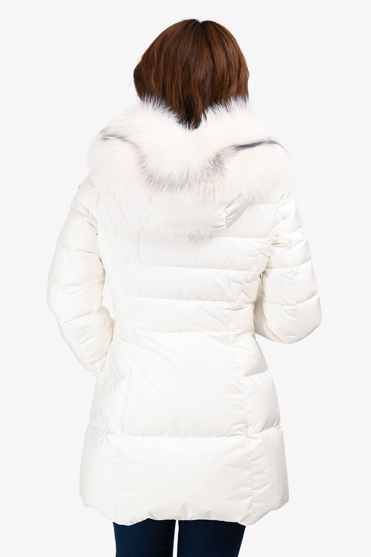 Prada White Nylon Down Puffer Jacket With Fox Fur Hood Size 38