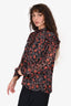 Misa Black/Pink Floral Sheer Blouse Size L