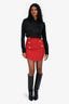 Balmain Red Gold Button Mini Skirt Size 34
