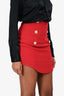 Balmain Red Gold Button Mini Skirt Size 34