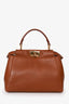 Fendi Brown Leather Mini Peekaboo Top Handle with Strap