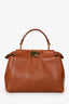 Fendi Brown Leather Mini Peekaboo Top Handle with Strap