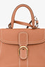 Delvaux Brown Leather Stitch Detail Le Brilliant MM Top Handle Gold Hardware with Strap