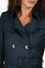 Burberry London Navy Wool/Silk Double Breasted Pleated Back Trench Coat Size 2 US