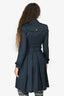 Burberry London Navy Wool/Silk Double Breasted Pleated Back Trench Coat Size 2 US