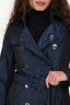 Burberry London Navy Metallic Double Breasted Belted Short Trench Jacket Est. Size XS