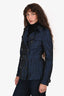 Burberry London Navy Metallic Double Breasted Belted Short Trench Jacket Est. Size XS