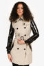 Burberry London Beige/Black Faux Leather Sleeve Trench Coat Size 4 US
