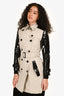 Burberry London Beige/Black Faux Leather Sleeve Trench Coat Size 4 US