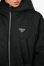 Prada 2024 Black Re-Nylon Triangle Logo Cinch Waist Hooded Down Coat Size 40 IT