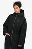 Prada 2024 Black Re-Nylon Triangle Logo Cinch Waist Hooded Down Coat Size 40 IT