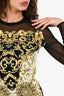 Versace Black/Yellow Baroque Pattern Mesh Sleeve Mini Dress Est. Size S