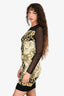 Versace Black/Yellow Baroque Pattern Mesh Sleeve Mini Dress Est. Size S