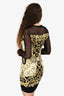 Versace Black/Yellow Baroque Pattern Mesh Sleeve Mini Dress Est. Size S