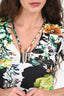 Robert Cavalli White/Green/Black Floral Print V-Neck Top Size 38