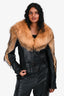 Vintage Brown/Black Leather/Fox Fur Biker Jacket Size 44