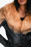 Vintage Brown/Black Leather/Fox Fur Biker Jacket Size 44