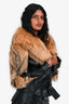 Vintage Brown/Black Leather/Fox Fur Biker Jacket Size 44