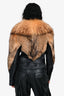 Vintage Brown/Black Leather/Fox Fur Biker Jacket Size 44