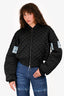 Off-White Black Quilted Blue Logo Patch Bomber Jacket Size 36