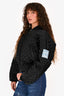 Off-White Black Quilted Blue Logo Patch Bomber Jacket Size 36